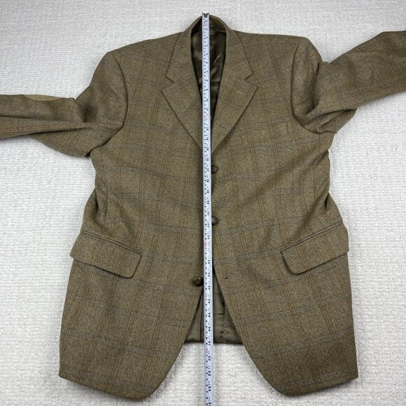VTG ROY ROBSON Germany Made elbow patches Wool Blazer Plaid Golden Brown Read* - Picture 10 of 16